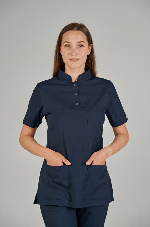 Костюм Lycra 3 кнопки с воротником стойка Темно-синий (Lazivert) XXS